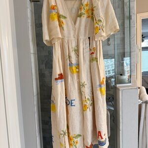 RHODE Cream Floral Button-Down Maxi Dress